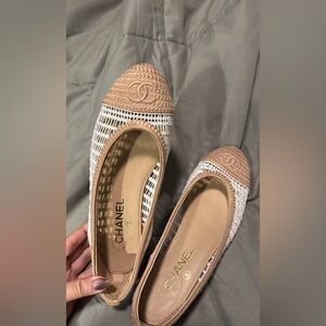 CHANEL Tan and White Espadrilles